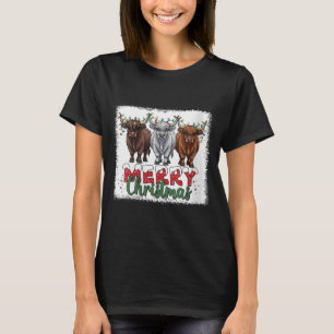 Womens Merry Christmas Scottish Highland Cow Xmas T-Shirt