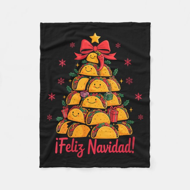 Womens Merry Christmas Tacos Tree Feliz Navidad Me Fleece Blanket (Front)