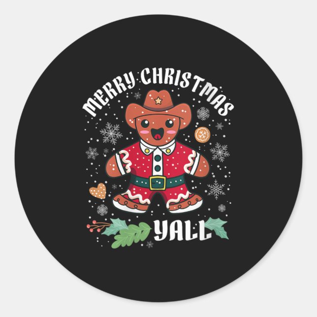 Womens Merry Christmas Yall Christmas Gingerbread  Classic Round Sticker (Front)