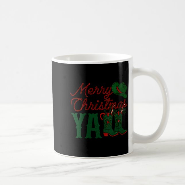 Womens Merry Christmas Y'all Cowboy Boots Western  Coffee Mug (Right)