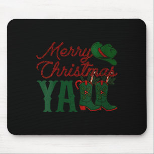 Womens Merry Christmas Y'all Cowboy Boots Western  Mouse Pad