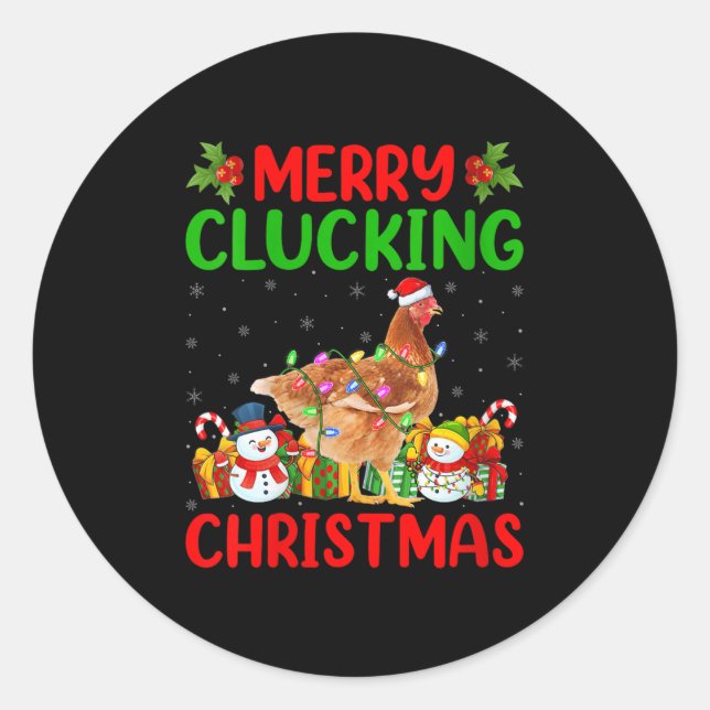Womens Merry Cluckin Christmas Funny Farm Animal C Classic Round Sticker (Front)