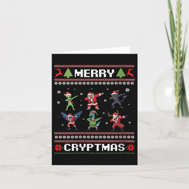 Womens Merry Cryptmas Dabbing Cryptid Monsters Fun Card (Front)
