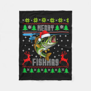 Womens Merry Fishmas B Fish Fishing Funny Ugly Chr Fleece Blanket