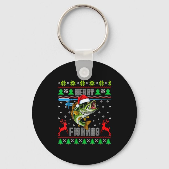 Womens Merry Fishmas B Fish Fishing Funny Ugly Chr Key Ring (Front)