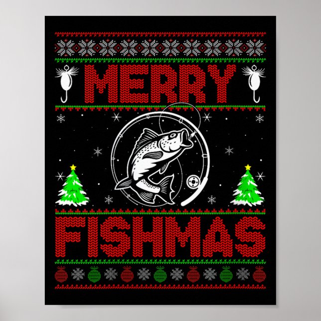 Womens Merry Fishmas B Fish Fishing Ugly Christmas Poster (Front)