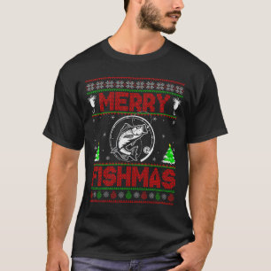 Womens Merry Fishmas B Fish Fishing Ugly Christmas T-Shirt
