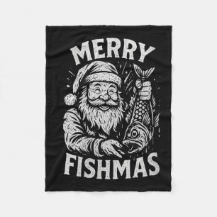Womens Merry Fishmas Vintage Santa Fishing Christm Fleece Blanket