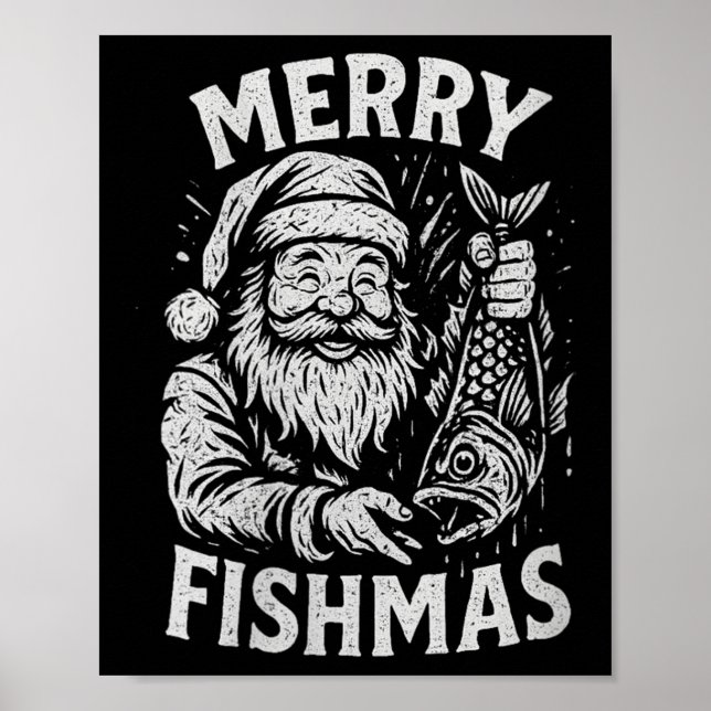 Womens Merry Fishmas Vintage Santa Fishing Christm Poster (Front)