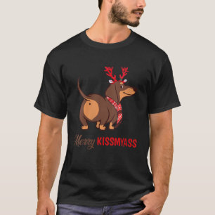 Womens Merry Kissmyass Funny Christmas Reindeer Da T-Shirt