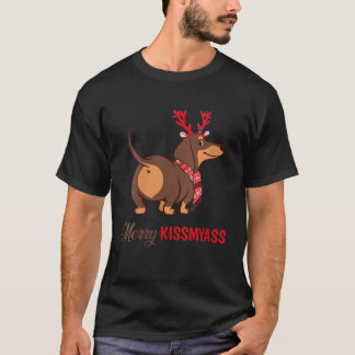 Womens Merry Kissmyass Funny Christmas Reindeer Da T-Shirt