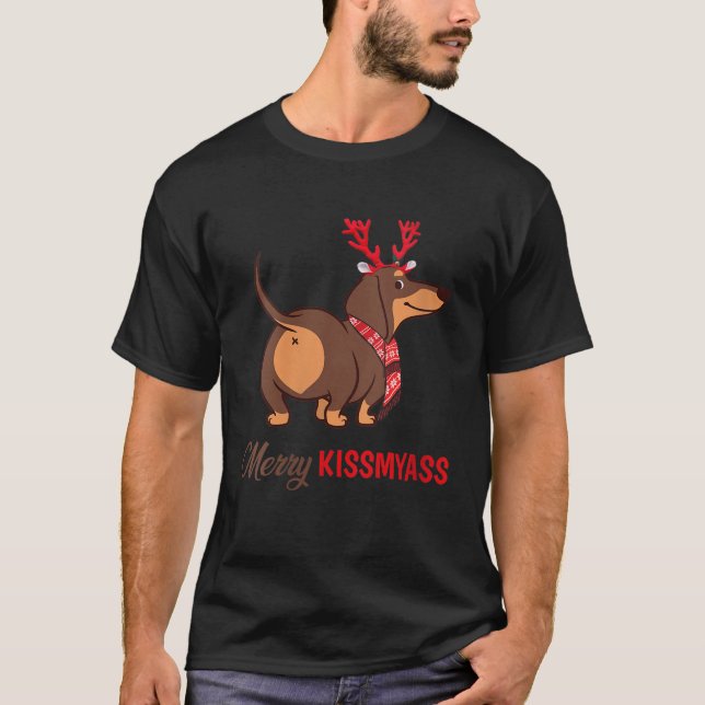 Womens Merry Kissmyass Funny Christmas Reindeer Da T-Shirt (Front)
