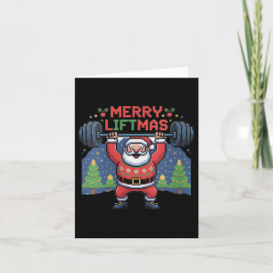 Womens Merry Liftmas Santa Claus Barbell Press Fun Card
