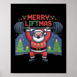 Womens Merry Liftmas Santa Claus Barbell Press Fun Poster