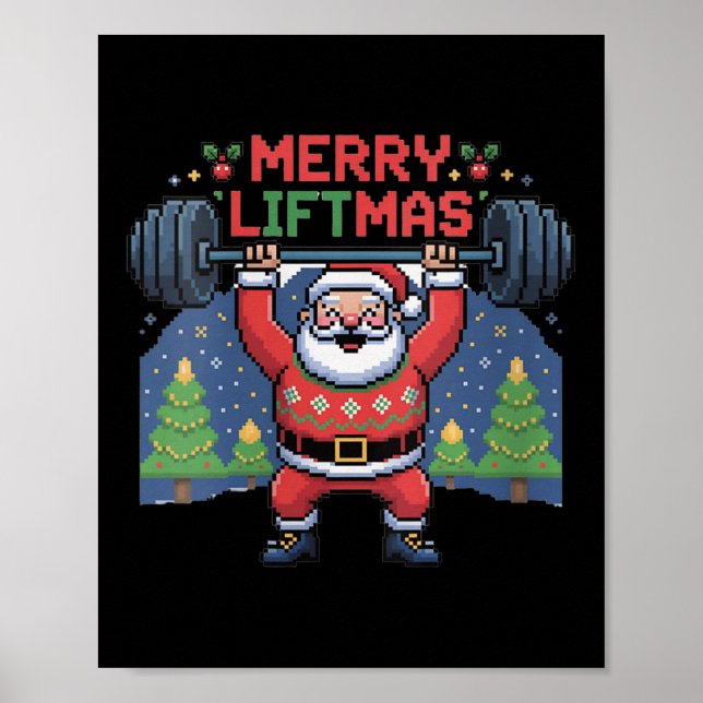 Womens Merry Liftmas Santa Claus Barbell Press Fun Poster (Front)