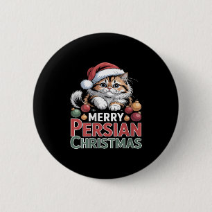 Womens Merry Persian Christmas Cute Cat V-neck 6 Cm Round Badge