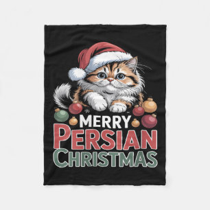 Womens Merry Persian Christmas Cute Cat V-neck  Fleece Blanket