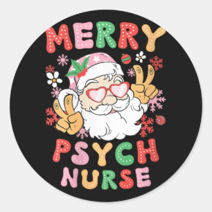 Womens Merry Psych Nurse Christmas Psychiatric Nur Classic Round Sticker