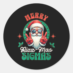 Womens Merry Rizz Mas Sigmas Funny Christmas Santa Classic Round Sticker
