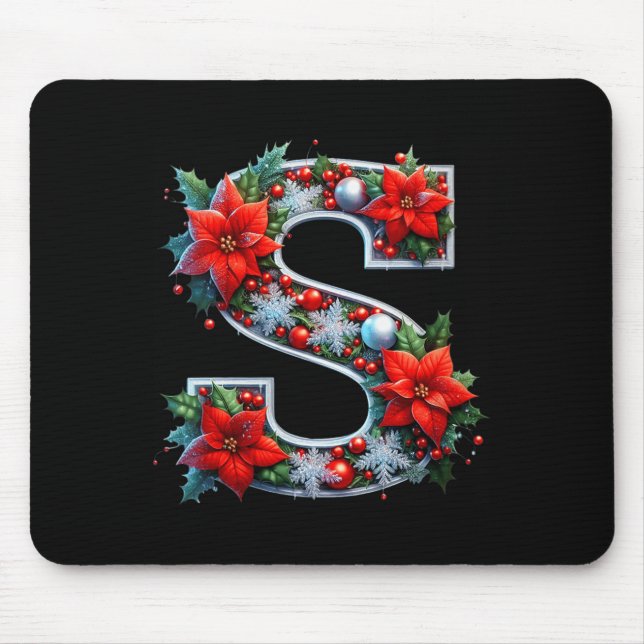 Womens Merry S Letter Insettia Snowflakes V-neck  Mouse Pad (Front)