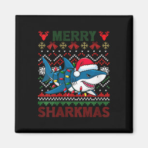 Womens Merry Sharkmas Ugly Christmas Shark Santa H Magnet