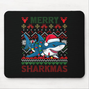 Womens Merry Sharkmas Ugly Christmas Shark Santa H Mouse Pad