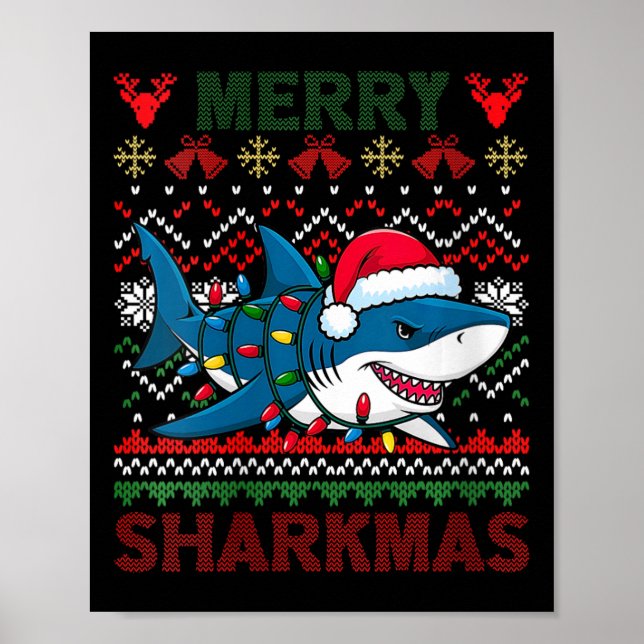 Womens Merry Sharkmas Ugly Christmas Shark Santa H Poster (Front)