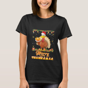 Womens Merry Thanksmas Turkey Santa Elf Thanksgivi T-Shirt