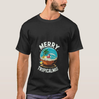 Womens Merry Tropicalmas Surfing Santa Snow Globe T-Shirt