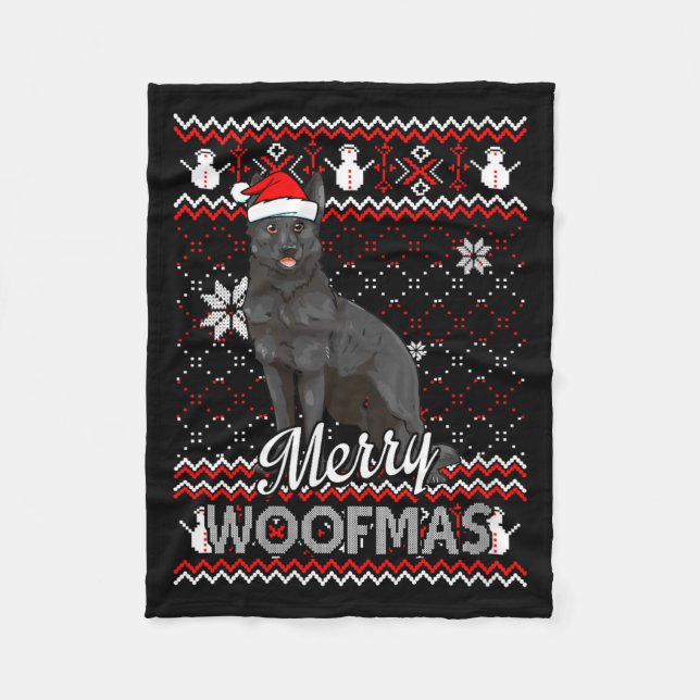 Womens Merry Woofmas Black German Shepherd Dog San Fleece Blanket (Front)