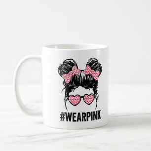 Womens Messy bun glasses wear pink cute breast can Coffee Mug