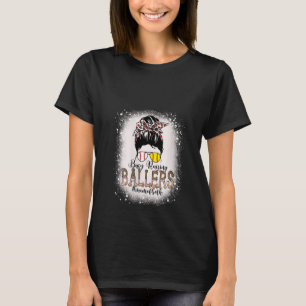 Womens Messy Bun Mum Of Both Baseball Softball Bus T-Shirt