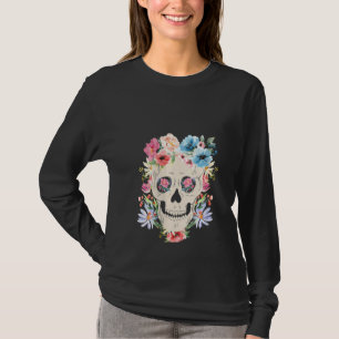 Womens Mexican Skull With Flowers For The Day Of T T-Shirt