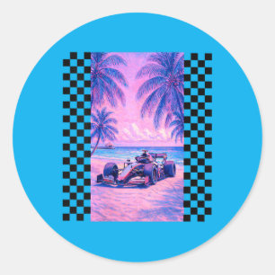 Womens Miami Racing Palm Tree Beach Scene Classic Round Sticker