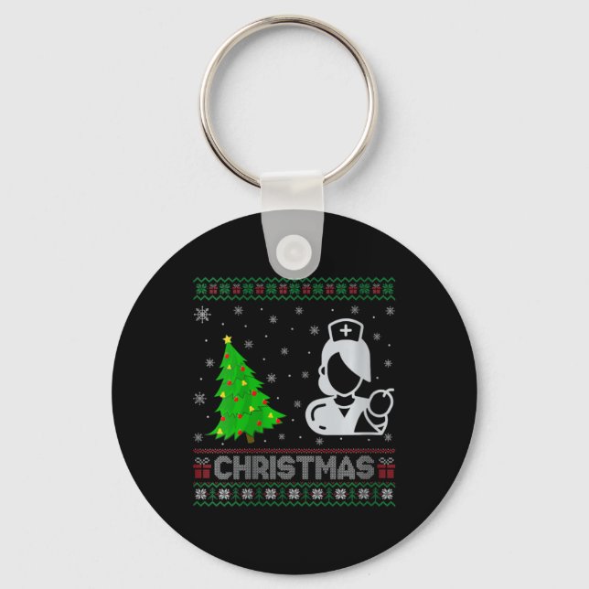 Womens Midwife Xmas Tree Lighting Ugly Christmas S Key Ring (Front)