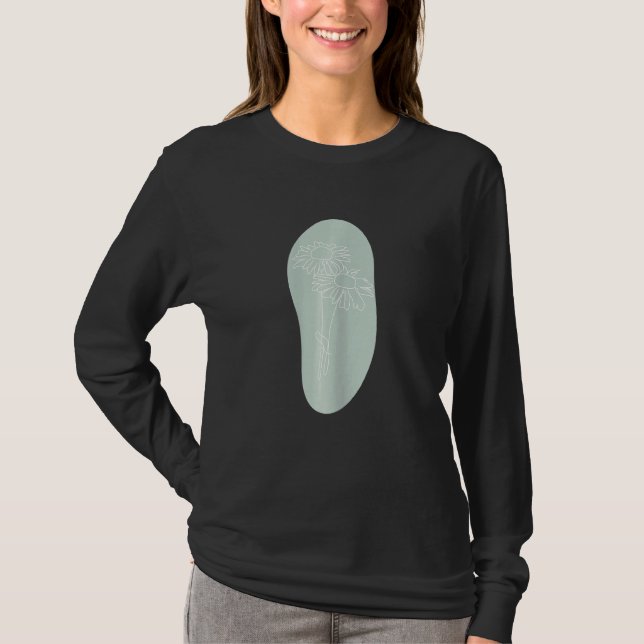 Womens Minimalistic Boho Daisy Line Abstract Paste T-Shirt (Front)