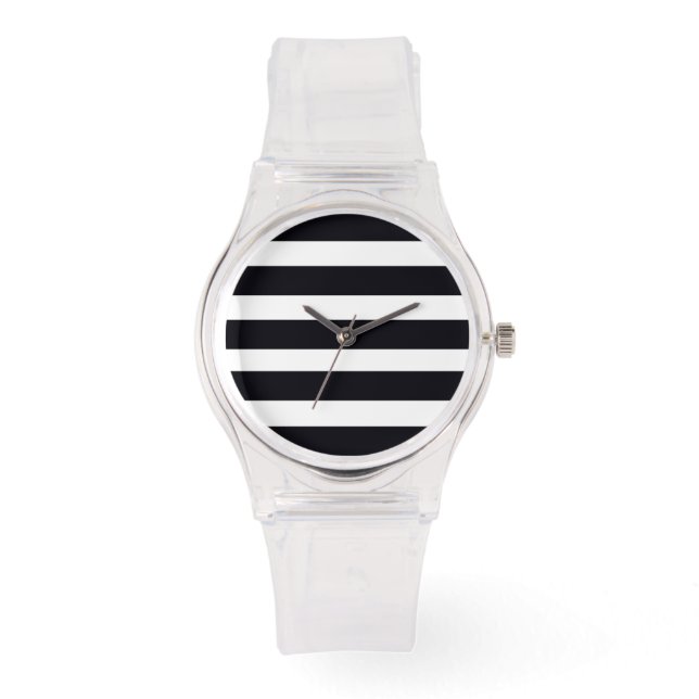 Womens Modern Trendy Black And White Striped Chic Watch (Front)