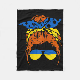 Womens Mom Ukrainian Messy Bun Hair Flag Gles Cool Fleece Blanket