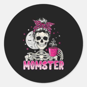 Womens Momster Skull Mom Coffee Lover Halloween Me Classic Round Sticker