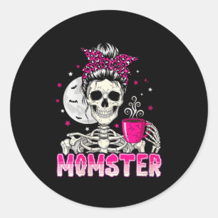 Womens Momster Skull Mom Coffee Lover Halloween Me Classic Round Sticker