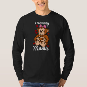 Womens Monkey Mama Finger Heart Monkey Animal With T-Shirt