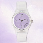 Women's Monogram Lavender Clear Silicone Watch<br><div class="desc">This sporty 80s style watch with durable clear silicone buckle strap and texture-looking lavender face, features calligraphy monogram initials and numbers in a subtle grey. These were called "Jelly watches" in the 80s. Easily change or remove the initials using the Template provided. To edit and change font style, font color,...</div>