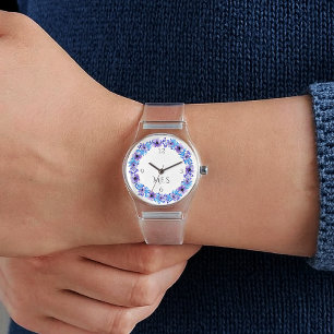 Women's Monogram Purple and Blue Clear Silicone Watch