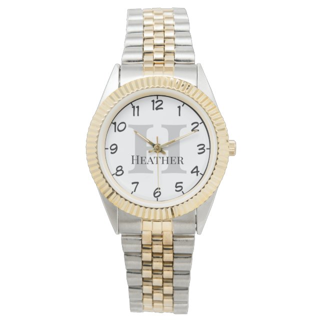 Women's Monogrammed Two Tone Gold And Silver Watch (Front)