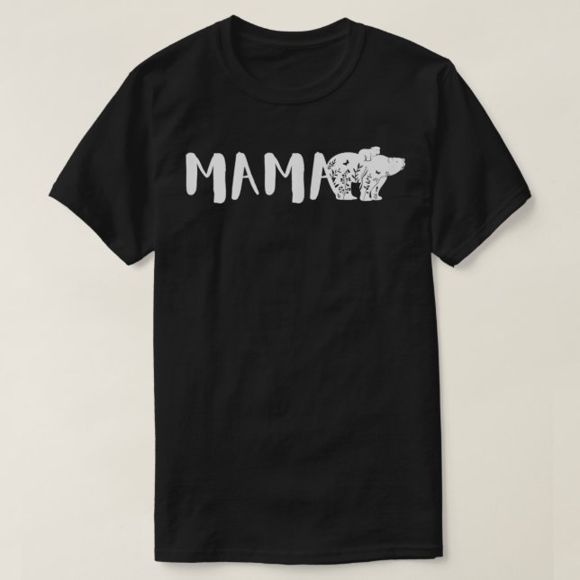 Womens Mother's Day Mama BearFlowersCub On Mama's  T-Shirt (Design Front)
