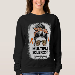 Womens Ms Warrior Messy Bun Leopard Multiple Scler Sweatshirt