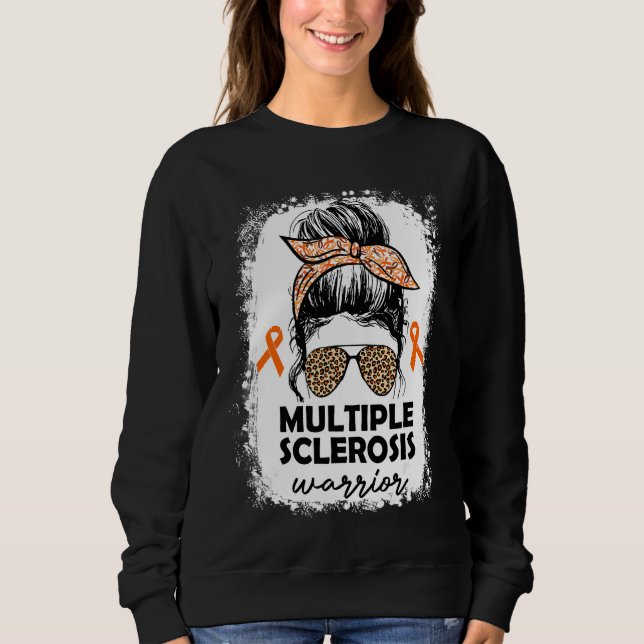 Womens Ms Warrior Messy Bun Leopard Multiple Scler Sweatshirt (Front)