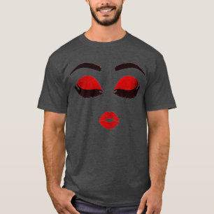 Womens MUA Cute Face Red Lip Print Eyelashes T-Shirt