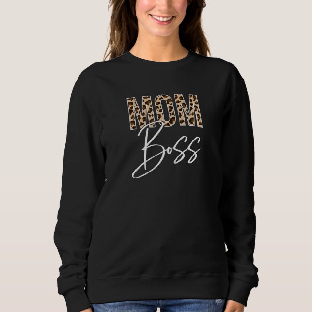 Womens  Mum Boss With Leopard Print Mother Mum Mam Sweatshirt (Front)