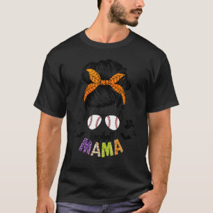 Womens Mum Life Baseball Softball Halloween Messy T-Shirt
